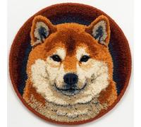 kitphoenix DIY Latch Hook Rug Kits Animal Dog Easy for Beginners Round Carpet Crochet Yarn Craft Large Rug Hook and Latch Tapestry for Home Decor 50X50Cm