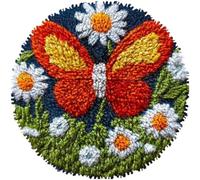 kitphoenix DIY Latch Hook Rug Kits Butterfly and White Daisy Flowers Easy for Beginners Children Round Carpet Crochet Yarn Craft Large Rug Hook and Latch Tapestry for Home Decor 50x50cm-12