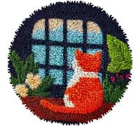 kitphoenix DIY Latch Hook Rug Kits Cat Back Sit Under Window Easy for Beginners Children Round Carpet Crochet Yarn Craft Rug Hook and Latch Tapestry for Home Decor 52x52cm -6