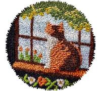 kitphoenix DIY Latch Hook Rug Kits Cat Back Sit Under Window Easy for Beginners Children Round Carpet Crochet Yarn Craft Rug Hook and Latch Tapestry for Home Decor 52x52cm -2
