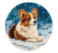 kitphoenix DIY Latch Hook Rug Kits Corgi Easy for Beginners Round Carpet Crochet Yarn Craft Large Rug Hook and Latch Tapestry for Home Decor 50X50Cm