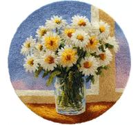 kitphoenix DIY Latch Hook Rug Kits Daisies Easy for Beginners Round Carpet Crochet Yarn Craft Large Rug Hook and Latch Tapestry for Home Decor 50X50Cm
