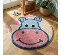 kitphoenix DIY Latch Hook Rug Kits Hippopotamus Easy for Beginners Round Carpet Crochet Yarn Craft Large Rug Hook and Latch Tapestry for Home Decor 50X50Cm