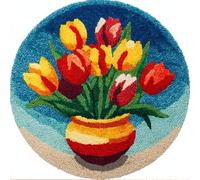 kitphoenix DIY Latch Hook Rug Kits Tulip Easy for Beginners Round Carpet Crochet Yarn Craft Large Rug Hook and Latch Tapestry for Home Decor 50X50Cm