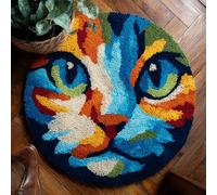 kitphoenix DIY Round Cushion Carpet Floor Mat Animal Cat Books 50X50Cm Latch Hook Kits Rug Cover Canvas Round Hand Craft Crochet for Kids Adults Parents Gift