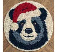kitphoenix DIY Round Cushion Carpet Floor Mat Bear with Santa Hat 50X50Cm Latch Hook Kits Rug Cover Canvas Round Hand Craft Crochet for Adults Parents Gift