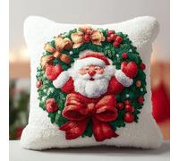 kitphoenix Festive Christmas Latch Hook DIY Kit,Pre-Printed Canvas Rug Pillow for Cozy Holiday Sofa Cushions,Beginner Yarn Needlework Arts Crafts Home Decor 43x43cm -5