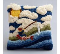 kitphoenix Fishing Man Latch Hook Cushion Kit for Adults & Beginners,Pre-Printed Canvas Rug Making Kit,DIY Pillow Cover Craft Set 43x43 cm,Colourful Crochet Kit for Stress Relief & Mindfulness