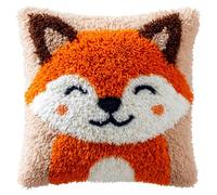 kitphoenix Fox Latch Hook Cushion Kit for Adults & Beginners,Pre-Printed Canvas Rug Making Kit,DIY Pillow Cover Craft Set 43x43 cm,Colourful Crochet Kit for Stress Relief & Mindfulness