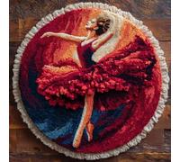 kitphoenix Girl Dancing Round Shape Latch Hook Kits Rug DIY Cushion Rug Carpet Making Crochet Hook Kits Preprinted Pattern Canvas Cushion Arylic Yarn Hooking Kits Mat Kits 50X50Cm