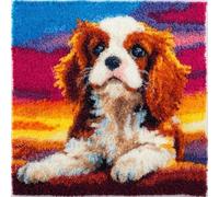 kitphoenix Latch Hook Craft Kit for Adults Beginners,Cavalier King Charles Dog Sit and Sunset,DIY Cushion Cover Making Kit with Printed Canvas,Yarn and Crochet Hook,43x43 cm Decorative Pillow Cover