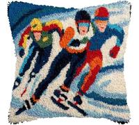 kitphoenix Latch Hook Cushion Kit 43x43cm,DIY Pillow Cover Set with Speed Skating Pattern,Yarn,Hook Tool & Canvas,Rug Making Craft Kit for Adults & Beginners-1