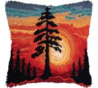kitphoenix Latch Hook Cushion Kit 43x43cm,Redwood Tree Under Sunset Cushion Cover DIY Kit,Printed Canvas with Yarn & Hook,Relaxing Craft Set for Adults & Beginners-2