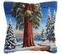 kitphoenix Latch Hook Cushion Kit 43x43cm,Redwood Tree Winter Scenery Cushion Cover DIY Kit,Printed Canvas with Yarn & Hook,Relaxing Craft Set for Adults & Beginners-2