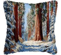 kitphoenix Latch Hook Cushion Kit 43x43cm,Redwood Tree Winter Scenery Cushion Cover DIY Kit,Printed Canvas with Yarn & Hook,Relaxing Craft Set for Adults & Beginners-3