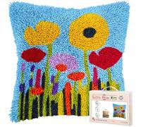kitphoenix Latch Hook Cushion Kit Abstract Cute Wild Flower Easy for Beginners with Pre-Printed Embroidery Patterns and Materials DIY Crochet Craft Kit Pillowcase Cushion for Home Decor 43x43 cm-5