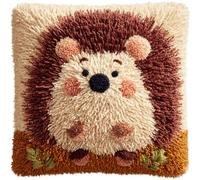 kitphoenix Latch Hook Cushion Kit,Animal Hedgehog Design 17x17 Inch Pillow Cover for Adults Beginners, Complete DIY Rug Making Kit with Hook Tool, Pre-Cut Yarn and Canvas