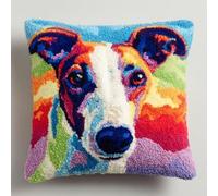 kitphoenix Latch Hook Cushion Kit Cute Greyhound Dog Face with Rainbow Background with Pre-Printed Cushion Cover DIY Pillowcase Crochet Yarn Hooking Craft Set for Hobby and Home Decor 43x43cm-2