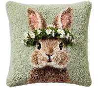 kitphoenix Latch Hook Cushion Kit Cute Hare Wear Flower Wreath Portrait with Pre-Printed Cushion Cover DIY Pillowcase Crochet Yarn Hooking Craft Set for Hobby and Home Decor 43x43cm-3