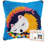 kitphoenix Latch Hook Cushion Kit Cute Sleeping Hedgehog Easy for Beginners with Preprinted Patterns DIY Crochet Craft Kits Pillow Cushion Cover for Home Decor Gift 43x43 cm -4