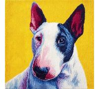 kitphoenix Latch Hook Cushion Kit for Adults,Bull Terrier Dog Cute Portrait,DIY Pillow Cover Making Craft Set with Pre-Cut Yarn,Pre-Printed Canvas and Hook,43x43 cm for Beginners