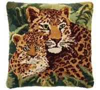 kitphoenix Latch Hook Cushion Kit for Adults Leopard Mother and Son