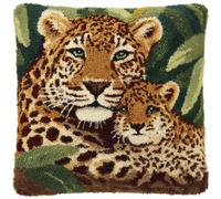 kitphoenix Latch Hook Cushion Kit for Adults Leopard Mother and Son