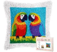 kitphoenix Latch Hook Cushion Kit for Adults,Parrots Beginner Friendly DIY Crochet Pillow Kit with Colour Coded Canvas,Cushion Cover for Home Decor,43x43 cm (17x17 Inch)-11