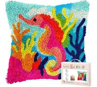 kitphoenix Latch Hook Cushion Kit for Adults,Seahorse and Corals Beginner Friendly DIY Crochet Pillow Kit with Colour Coded Canvas,Cushion Cover for Home Decor,43x43 cm (17x17 Inch)-5