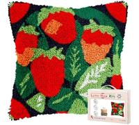 kitphoenix Latch Hook Cushion Kit for Adults,Strawberries and Leaves Beginner Friendly DIY Crochet Pillow Kit with Colour Coded Canvas,Cushion Cover for Home Decor,43x43 cm (17x17 Inch)-5