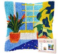 kitphoenix Latch Hook Cushion Kit for Adults,Window and Plants Beginner Friendly DIY Crochet Pillow Kit with Colour Coded Canvas,Cushion Cover for Home Decor,43x43 cm (17x17 Inch)-8