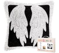 kitphoenix Latch Hook Cushion Kit for Adults with Black and White Angel Wing Pattern DIY Crochet Craft Kits Pillow Cushion Cover for Home Decor Gift 43x43 cm -12