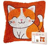 kitphoenix Latch Hook Cushion Kit for Adults with Cartoon Cute Cat Playing Pattern DIY Crochet Craft Kits Pillow Cushion Cover for Home Decor Gift 43x43 cm -1