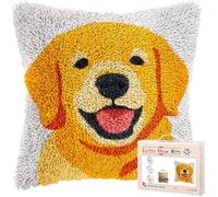 kitphoenix Latch Hook Cushion Kit Golden Retriever Dog Easy for Beginners with Pre-Printed Embroidery Patterns and Materials DIY Crochet Craft Kit Pillowcase Cushion for Home Decor 43x43 cm-2