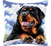 kitphoenix Latch Hook Cushion Kit -Rottweiler Blue Sky 17X17Inch, DIY Needlework Pillow Cover Cushion Rug Making Kit for Adults