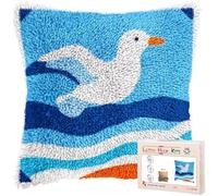 kitphoenix Latch Hook Cushion Kit,Seaside Seagull Beach Starfish Beginner Friendly DIY Crochet Pillowcase,Colour Pattern Craft Kits for Home Decor,43x43 cm (17x17 Inch)-1
