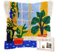 kitphoenix Latch Hook Cushion Kit,Window and Plants Beginner Friendly DIY Crochet Pillowcase,Colour Pattern Craft Kits for Home Decor,43x43 cm (17x17 Inch)-15