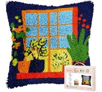 kitphoenix Latch Hook Cushion Kit,Window and Plants Beginner Friendly DIY Crochet Pillowcase,Colour Pattern Craft Kits for Home Decor,43x43 cm (17x17 Inch)-13