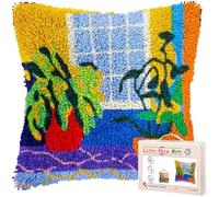 kitphoenix Latch Hook Cushion Kit,Window and Plants Beginner Friendly DIY Crochet Pillowcase,Colour Pattern Craft Kits for Home Decor,43x43 cm (17x17 Inch)-16