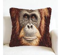 kitphoenix Latch Hook Cushion Kits 43x43cm,Orangutan Portrait Christmas Background Design,Beginner Craft Set,Pre-Printed Canvas & Yarn,DIY Cushion Cover for Home Décor-3