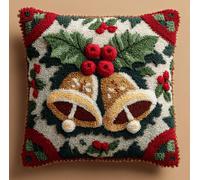 kitphoenix Latch Hook Cushion Kits Christmas_Bells 3D Pillow Materials Package 43Cmx43Cm DIY Latch Hook Kits Yarn Kits Pillow Rug Pattern Arts and Crafts Crochet Needlework
