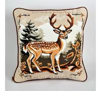 kitphoenix Latch Hook Cushion Kits Deer Latch Hook Kits for Adults Needlework Pillow Cover 43cmX43cm DIY Hooks Knitted Embroidered Carpet Pillow Embroidery Latch Hook Carpet Kit