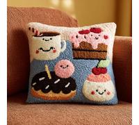 kitphoenix Latch Hook Cushion Kits Desserts 3D Pillow Materials Package 43Cmx43Cm DIY Latch Hook Kits Yarn Kits Pillow Rug Pattern Arts and Crafts Crochet Needlework