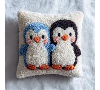 kitphoenix Latch Hook Cushion Kits DIY Pillowcase Crochet Hook Pillow Making Kits with Preprinted Pattern Canvas Instruction Yarns Pillow Cover Easy Starter DIY Kits 43x43cm,Cute Penguin