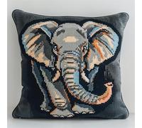 kitphoenix Latch Hook Cushion Kits Elephant Latch Hook Kits for Adults Needlework Pillow Cover 43cmX43cm DIY Hooks Knitted Embroidered Carpet Pillow Embroidery Latch Hook Carpet Kit