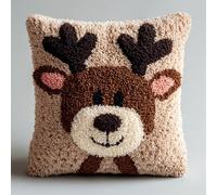 kitphoenix Latch Hook Cushion Kits for Adults 17X17Inch,Elk Latch Hook Pillow Case Kits Embroidery Kits 43X43Cm, DIY Needlework Pillow Cover Cushion Rug Making Kit, DIY Craft Kit for Women