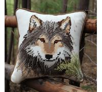 kitphoenix Latch Hook Cushion Kits Wolf 3D Pillow Materials Package 43Cmx43Cm DIY Latch Hook Kits Yarn Pillow Rug Pattern Arts and Crafts Crochet Needlework