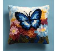 kitphoenix Latch Hook Embroidery Kits Blue Butterfly Sofa Cushion Cover 43Cmx43Cm DIY Latch Hook Kits Yarn Kits Pillow Rug Pattern Arts and Crafts Crochet Needlework
