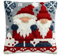 kitphoenix Latch Hook Embroidery Kits Christmas Gnomes Sofa Cushion Cover 43Cmx43Cm DIY Latch Hook Kits Yarn Kits Pillow Rug Pattern Arts and Crafts Crochet Needlework