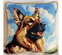 kitphoenix Latch Hook Embroidery Kits German Shepherd Blue Sky Background Sofa Cushion Cover 43Cmx43Cm